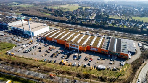 Aerial view. OBI DIY store in the Ortloh industrial estate in Recklinghausen