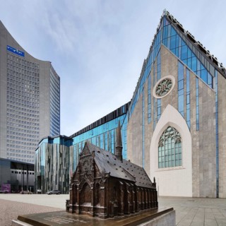 Model of the University Church of St. Pauli blown up in 1968 in front of today's Paulinum - Aula and University Church of St. Pauli