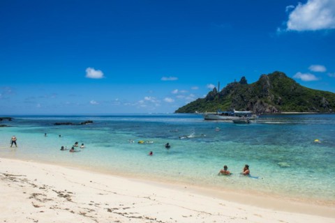 Beautiful white sand beach on Monuriki or Cast away island