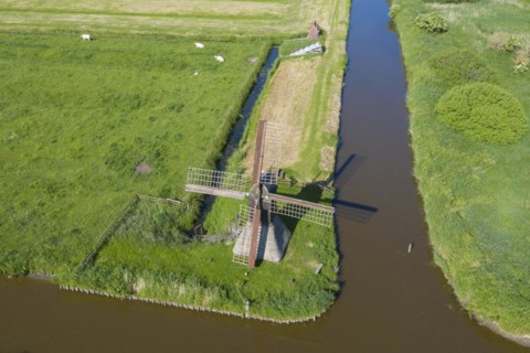 Aerial view over brook