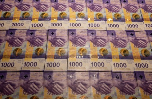 Many 1000 Swiss Franc Banknote on Table in Switzerland