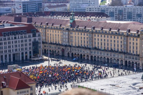 Supporters of the PEGIDA movement gathered at the Altmarkt