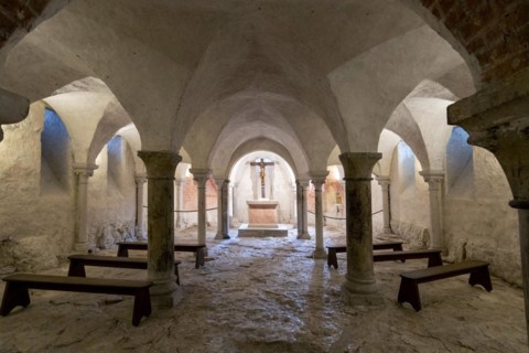 Vezelay labelled les Plus Beaux Villages de France. Crypt of Basilica St Mary Magdalene.Unesco World heritage. Morvan regional natural park. Via Lemovicensis way to Santiago de Compostela. Yonne depar...