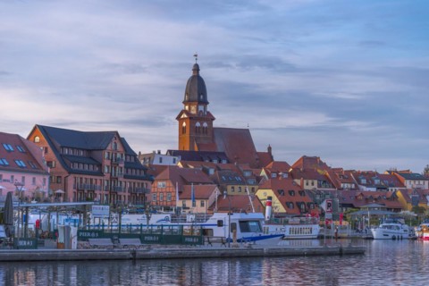 City harbour with motor boats