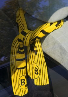 Fan scarf of Borussia Dortmund in a car