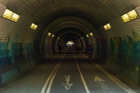 Pedestrian and cyclist tunnel using the north portal of the Schlossberg tunnel in Tuebingen