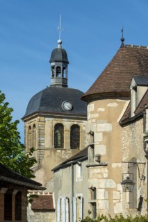 Vezelay labelled les Plus Beaux Villages de France.Bell tower of old church of St Peter. Morvan regional natural park. Via Lemovicensis way to Santiago de Compostela. Yonne department. Bourgogne Franc...