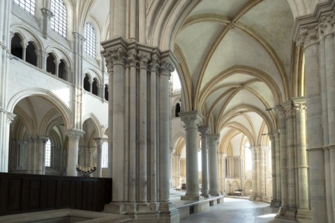Vezelay labelled les Plus Beaux Villages de France. Architectural details of the nave of Basilica St Mary Magdalene.Unesco World heritage. Morvan regional natural park. Via Lemovicensis way to Santiag...