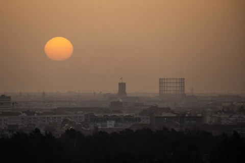 Sunrise over Schoeneberg with the town hall