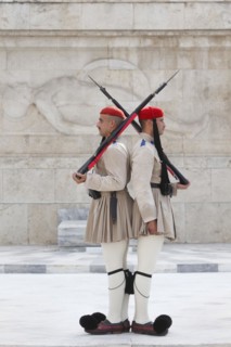The changing of the guard of the Evzones in front of the Greek Parliament at Syntagma Square