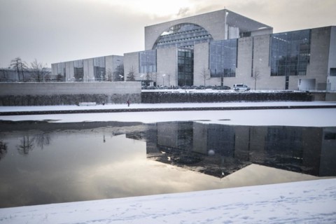 The Federal Chancellery in front of the Federal Government-Laender on the further procedure of the Corona restrictions