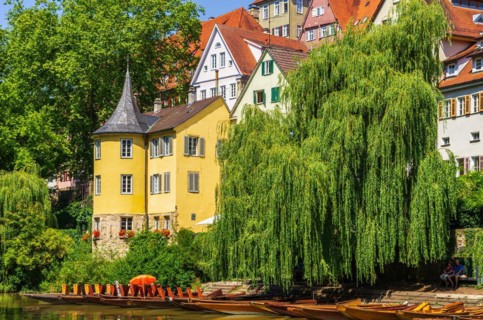 Hoelderlinturm and Stocherkaehne as part of the ensemble of the historic Neckar front
