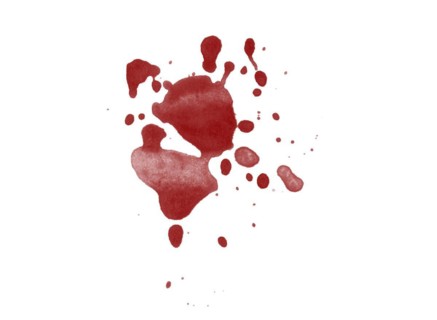 Red blood splatter stain on white background