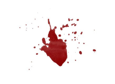 Red blood splatter stain on white background