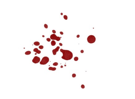 Red blood splatter stain on white background