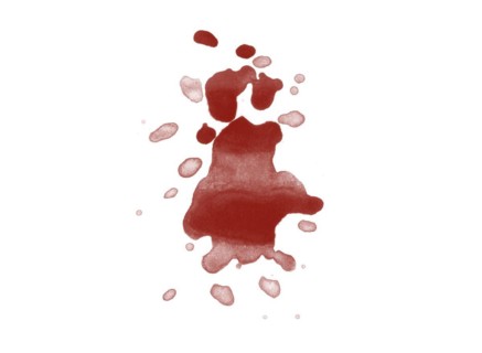 Red blood splatter stain on white background