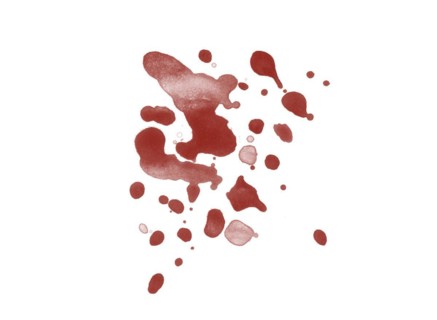 Red blood splatter stain on white background