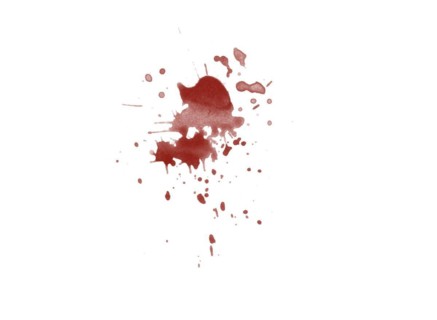 Red blood splatter stain on white background