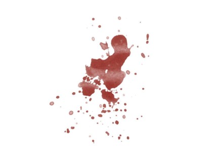 Red blood splatter stain on white background