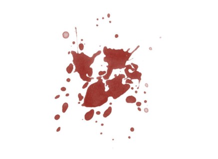 Red blood splatter stain on white background
