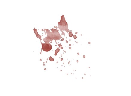 Red blood splatter stain on white background