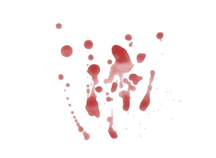 Digitally rendered blood splatter stain isolated on white background