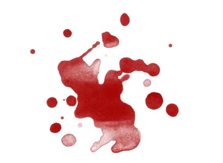 Digitally rendered blood splatter stain isolated on white background