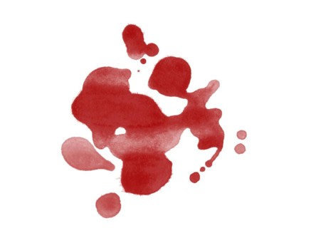 Digitally rendered blood splatter stain isolated on white background