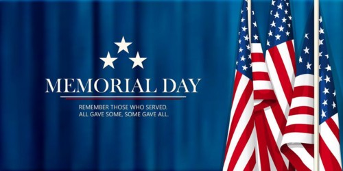 Memorial Day Vector Map with American Flags and Copy Space