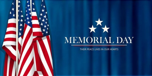 Memorial Day Vector Map with American Flags and Copy Space