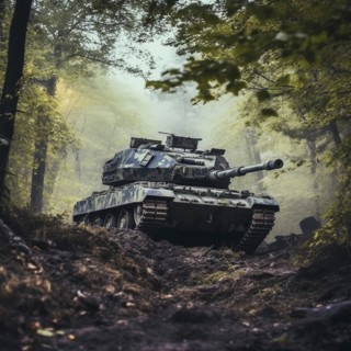 Soldiers with full battle gear and tanks in the battlefield