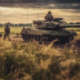 Soldiers with full battle gear and tanks in the battlefield