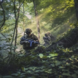 Soldiers with full combat gear in the battlefield