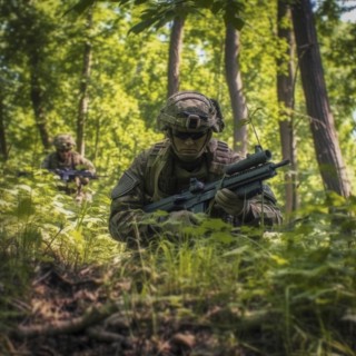 Soldiers with full combat gear in the battlefield