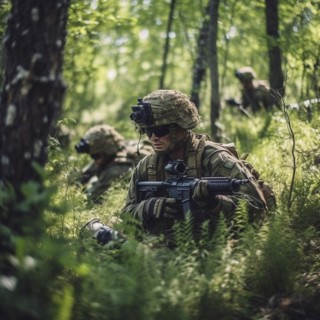 Soldiers with full combat gear in the battlefield
