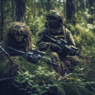 Soldiers with full combat gear in the battlefield