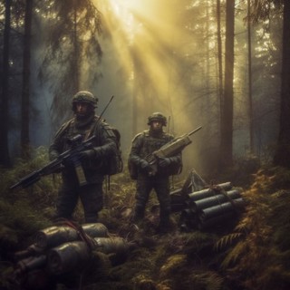 Soldiers with full combat gear in the battlefield