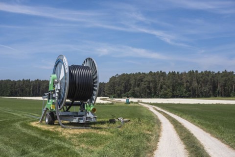 Mobile pumping station for agricultural irrigation at a well in the Donaumoos in Upper Bavaria