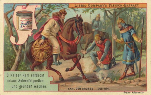 Emperor Charlemagne discovers hot sulphur springs and founds Aachen