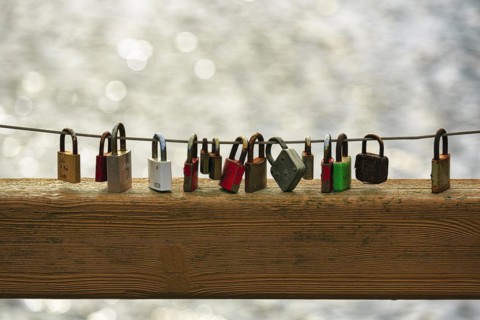 Love locks on the bridge railing