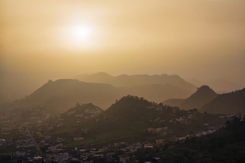 View from Mirador de Jardina on a mountain village in the valley