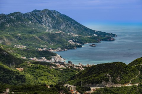 View of Budva with Sveti Stefan