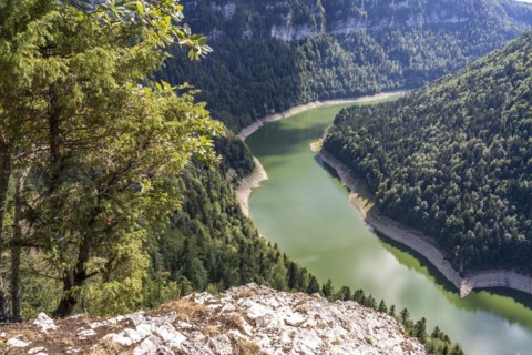 The Doubs reservoir Lac des Moron between Switzerland and France