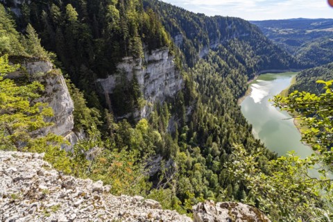 The Doubs reservoir Lac des Moron between Switzerland and France