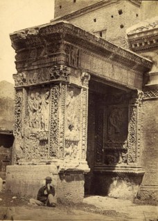 Ruin of the Arch of the Moneychangers in Rome in 1875