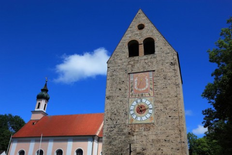 Sundial and modern tower clock