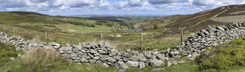 Dry stone wall and reservoir at Moel Famau