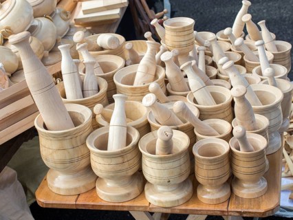 Wooden mortars and pestles as a traditional kitchenware