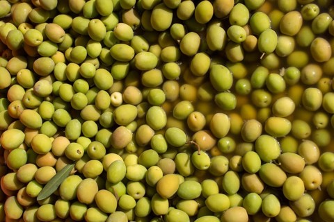 Turkish style prepared olives in the market stands
