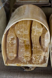 Sweet fresh honey in the sealed comb frame